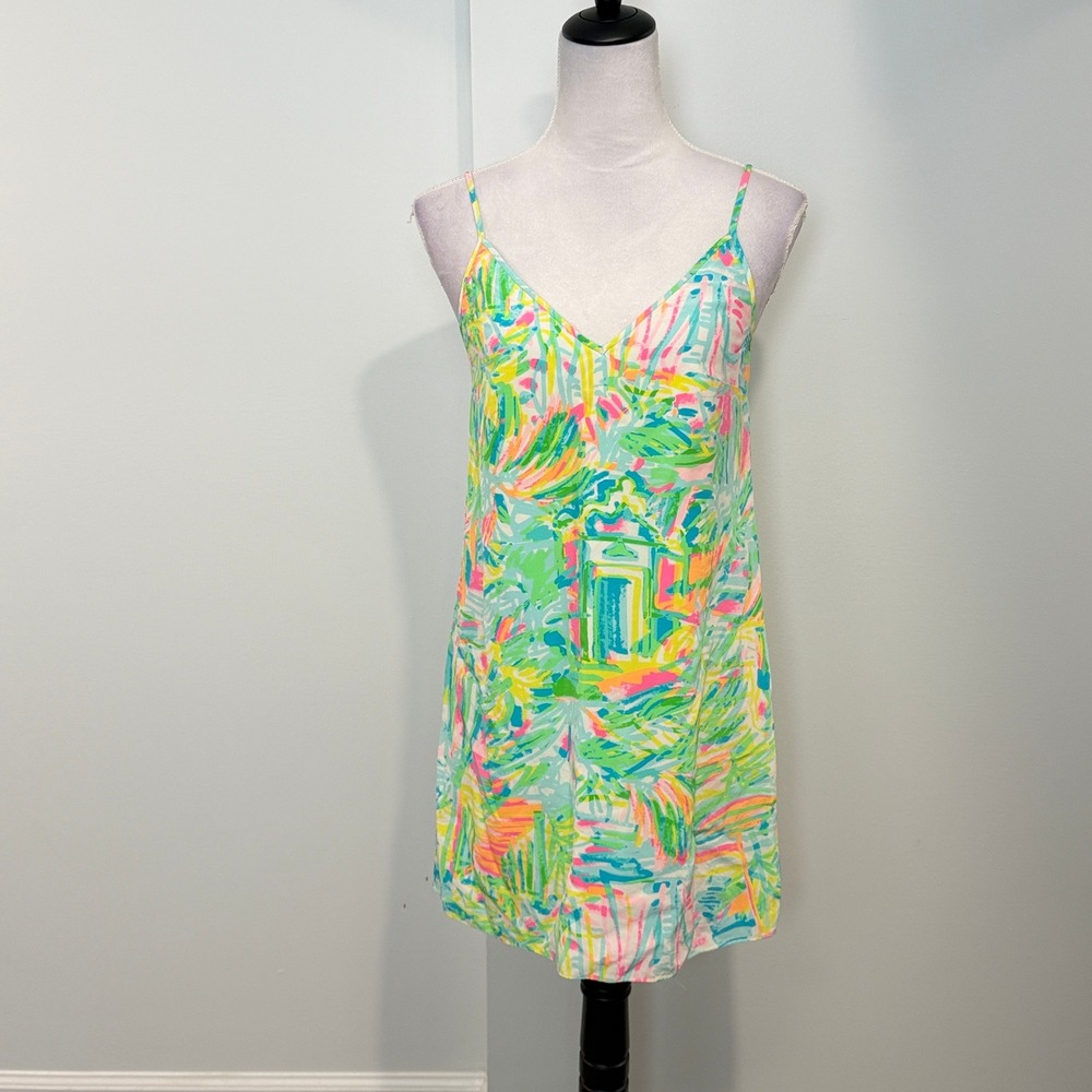 Lilly Pulitzer Silk Slip Mini Dress XS Green Sea Salt And Sun Tropical Abstract